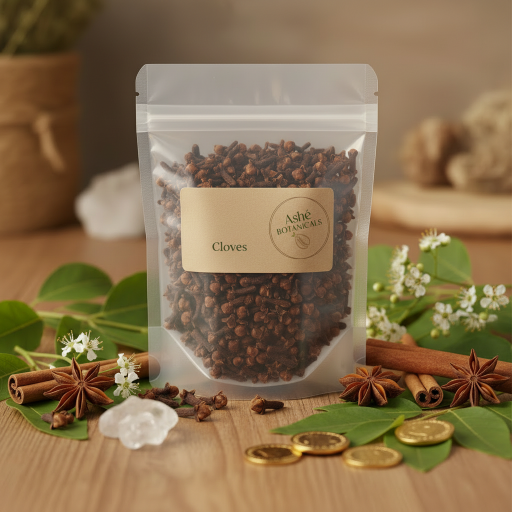 Cloves with Ashe Botanicals Logo on Label