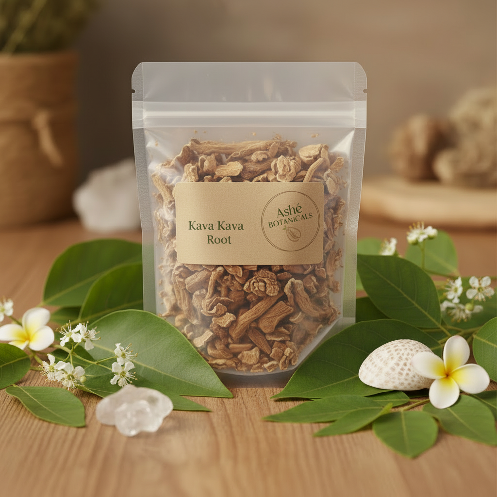 Kava Kava Root with Ashe Botanicals Logo on Label