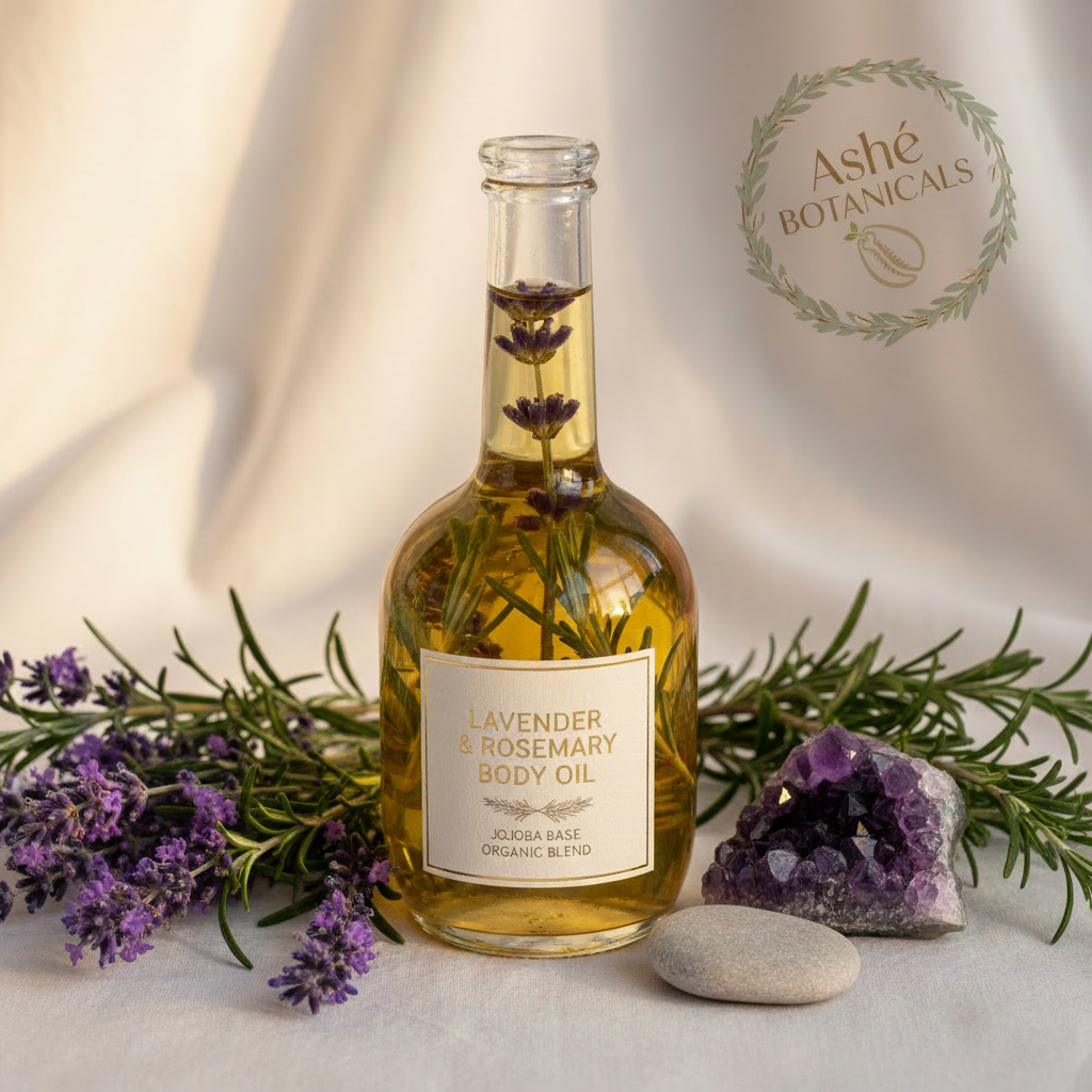 Lavender and Rosemary Body Oil with Logo in Corner