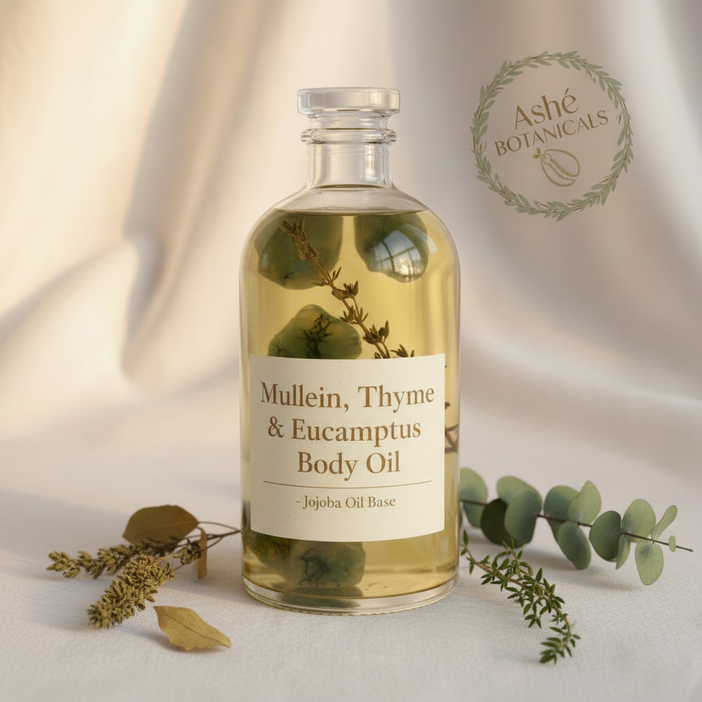 Mullein, Thyme & Eucalyptus Body Oil with Moss Agate