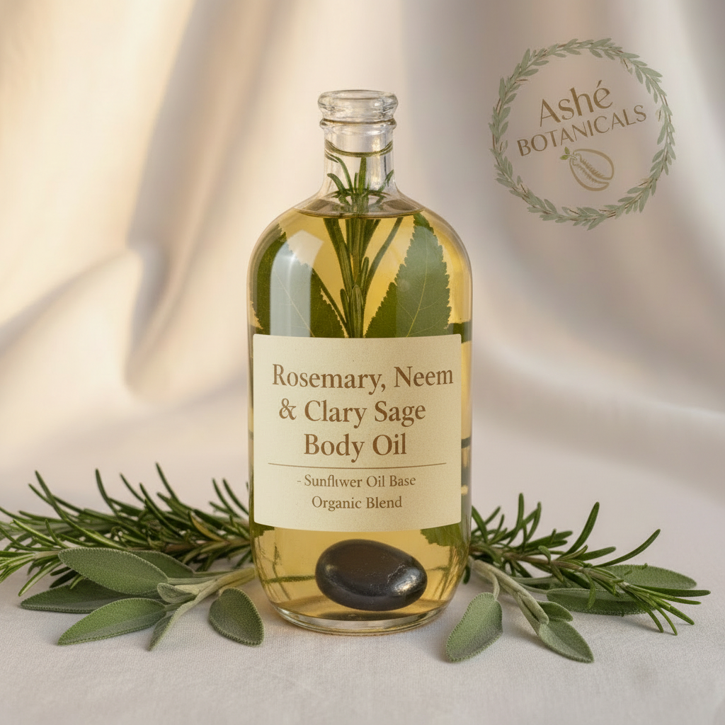 Rosemary, Neem and Clary Sage Body Oil with Hematite - Sunflower Oil Base